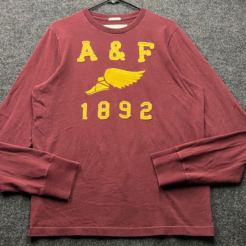 Abercrombie & Fitch Mens Large Muscle Fit Long Sleeve Shirt Maroon Winged Foot
